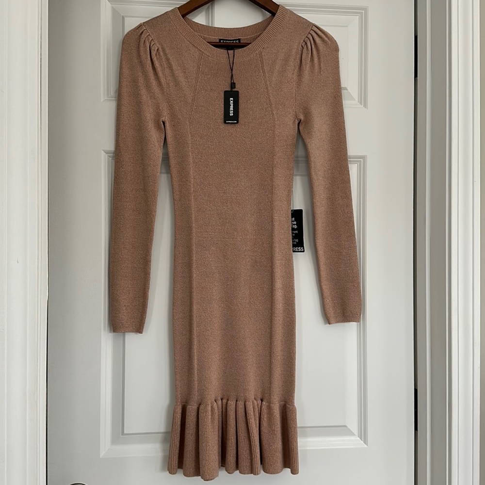 NWT Express Fitted Rose Gold Sweater Dress XS